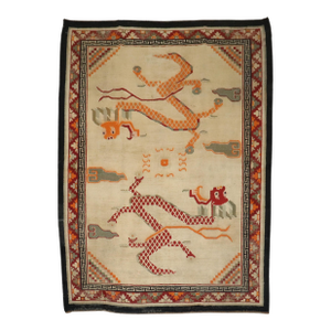 Vintage Zabihi Collection Square Dragon Tibetan Rug