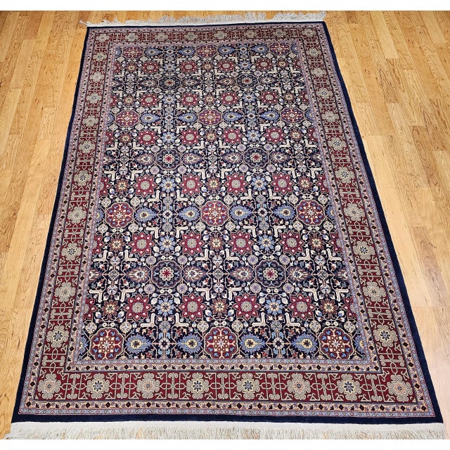 Vintage Persian Tabriz Afshan Rug, Handwoven Allover Geometric Caucasian Kuba Pattern, Navy & Red, 7’ X 10' For Sale In Chicago - Image 6 of 12