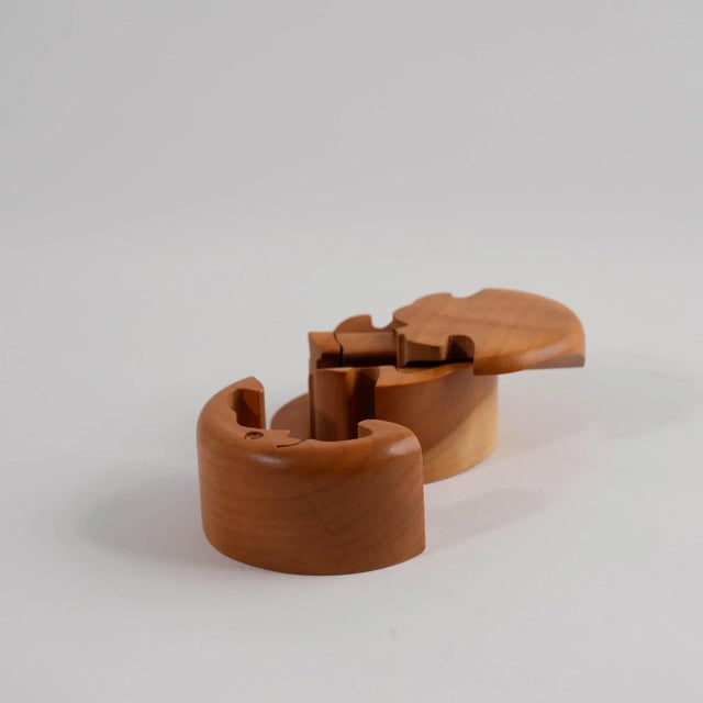 Brown Vintage Crescent Moon Wood Puzzle Jewelry Box For Sale - Image 8 of 12