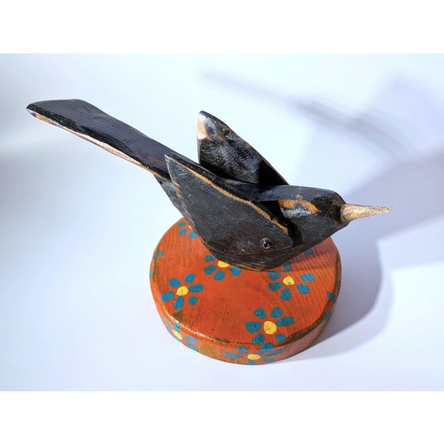 Farmhouse Modern Folk Art by Mikel Davison - Bird on a Flowered Base For Sale - Image 3 of 7