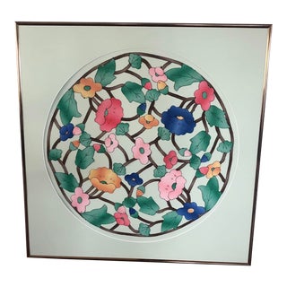 Vintage Chinese Textile Art- Quilted Applique Chinoiserie Floral Roundel For Sale