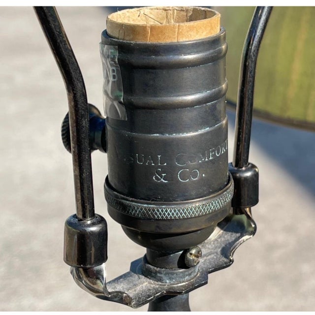 Visual Comforts Patinated Bronze Neo Classical Empire Brass Shade Table Lamps For Sale - Image 9 of 10