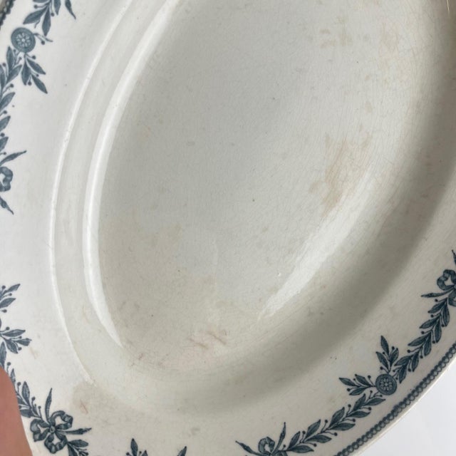 Large Oval Earthenware Platter with Laurels Pattern from Moulins des Loups, 1900s For Sale - Image 10 of 11