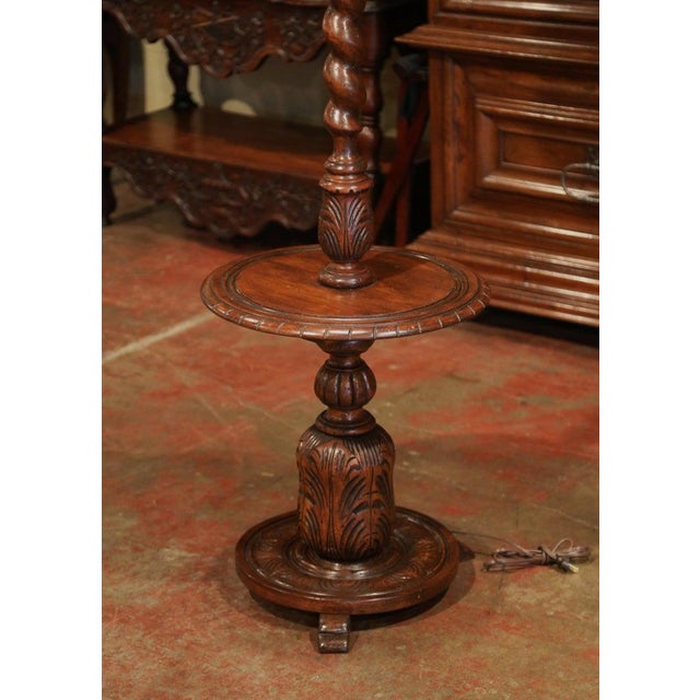Early 20th Century French Carved And Barley Twist Floor Lamp With