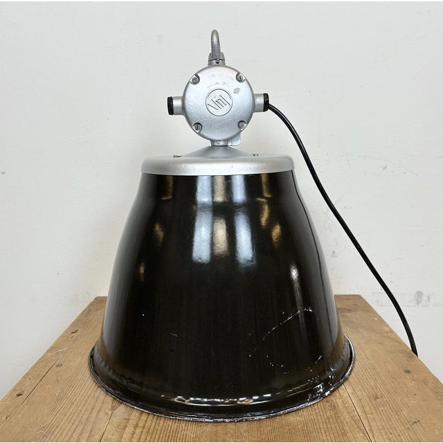 Industrial Black Enamel Factory Pendant Lamp from Elektrosvit, 1960s For Sale - Image 12 of 18