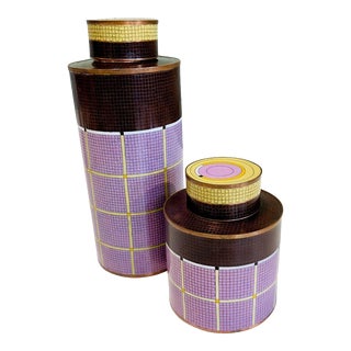 Rare Pair Fabiennen Jouvin Geometric Cloisonne Ginger Jars, France 1970 For Sale