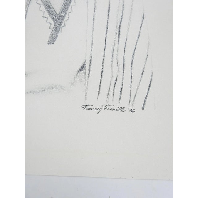 Mexican Vintage Pencil Drawing Portrait of Woman For Sale - Image 3 of 4