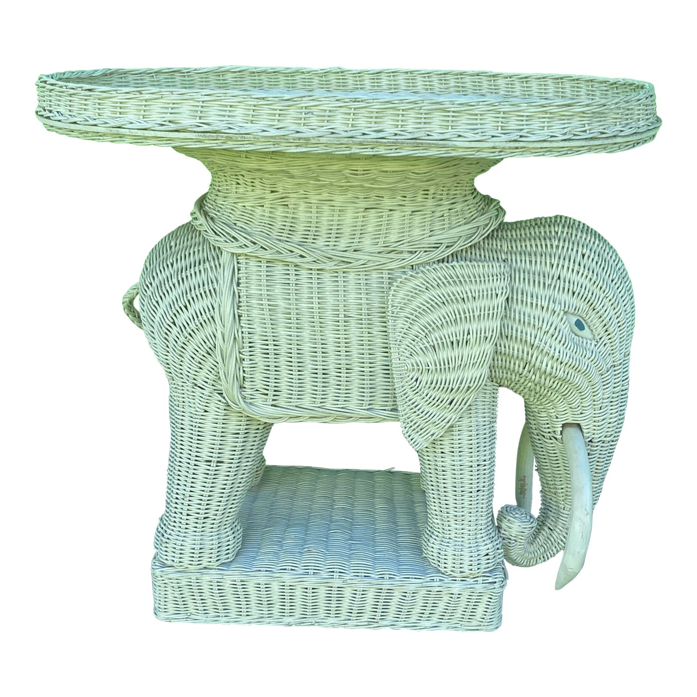 Vintage White Wicker Elephant Side Table With Removable Tray Chairish