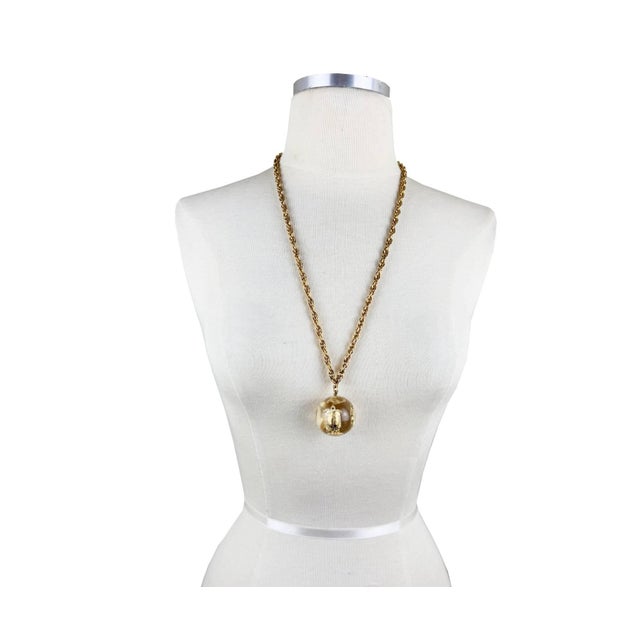 Chanel Vintage Gold Plated CC Bag Tortoise Motif Large Ball Pendant Necklace *Marked Chanel *Made in France -It is...