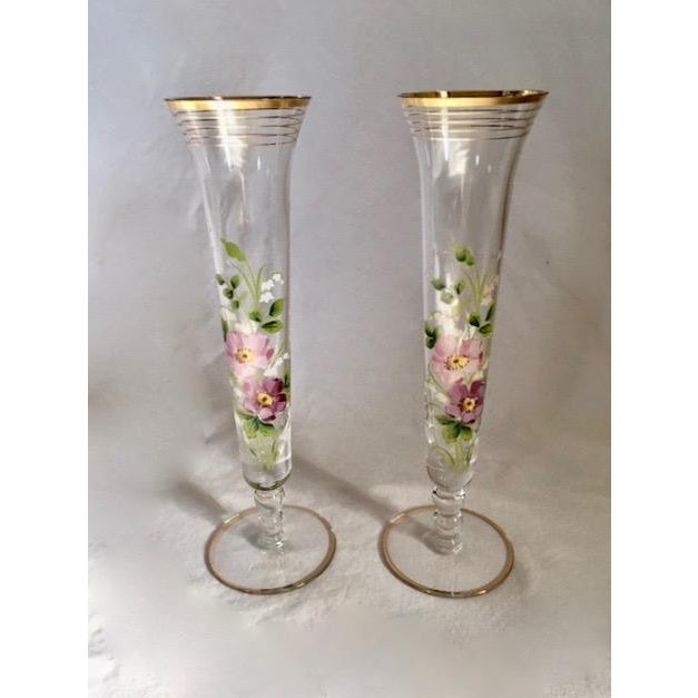 1980s Floral Motif Glass Bud Vases - a Pair For Sale - Image 5 of 5