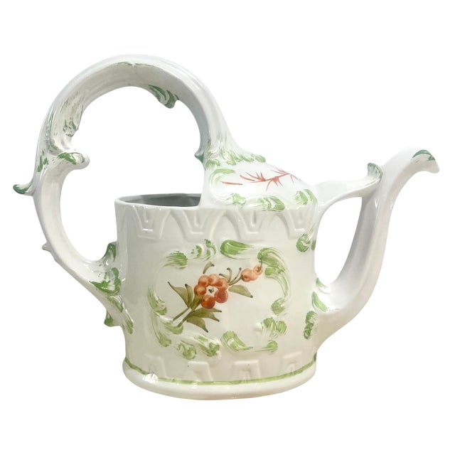 Shabby Chic Vintage Ceramic Hand-Painted Watering Can For Sale - Image 3 of 10
