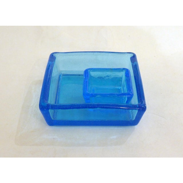Vintage Square Trinket Trays in Thick Turquoise Bubble Glass, 1960s, Set of 2 For Sale - Image 13 of 13