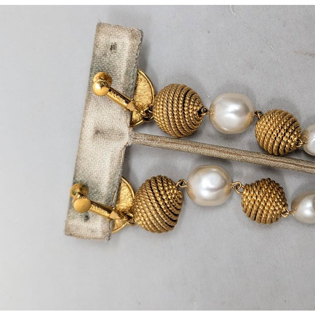 Napier Vintage Signed Napier Goldtone Faux-Pearl Drop Clip Earrings-2 Pieces For Sale - Image 4 of 9