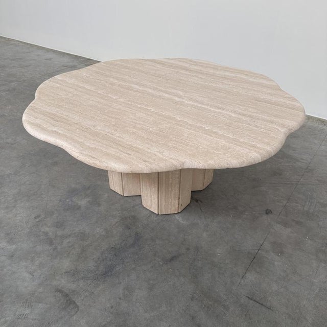 French Sculptural Travertine Flower Coffee Table, 1980s For Sale - Image 9 of 16