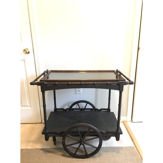 Antique Rustic Wooden Faux Bamboo Tea Serving Cart Chairish