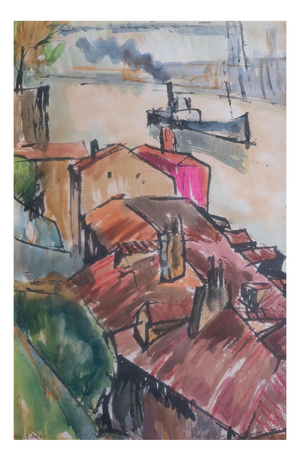 Rafael Ortiz Alfau, Harbour Rooftops, 1980s, Watercolor