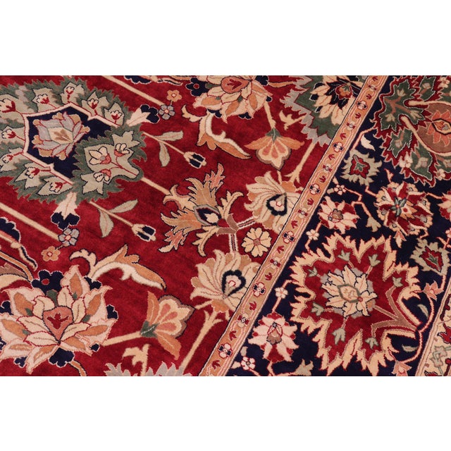 1990s Shabby Chic 1990's Floral Pak-Persian Red/Blue Wool Rug - 9'0'' X 12'5'' For Sale - Image 5 of 9