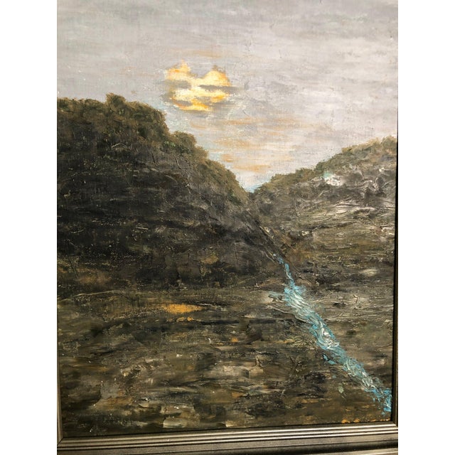 Late 20th Century Original Oil on Canvas – Impressionist Landscape With Moonlight For Sale - Image 4 of 4