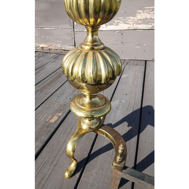 Vintage Ornate Cast Brass Fireplace Andirons 1950s For Sale - Image 16 of 18