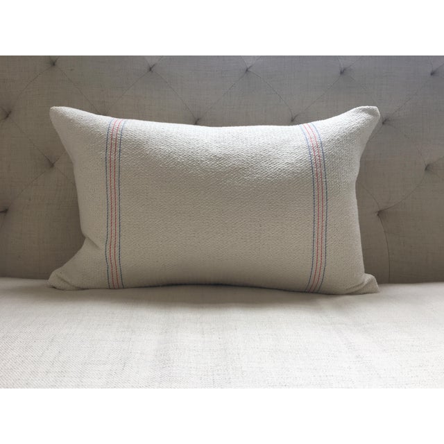 Vintage French Red and Blue Stripe Linen Pillow Cover 10" X 18