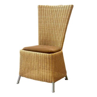 Rattan Wicker Chair with High Backrests and Metal Legs, 1990s For Sale