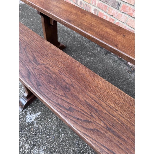 This is a pair of 19th century French farm table benches. The wood is a beautifully aged oak, very sturdy, the...
