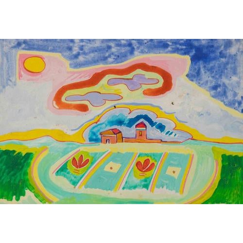 Oil on cardboard realized by Luciano Schifano (1943) in 1980s. Hand signed. Good condition. Includes a contemporary wooden...