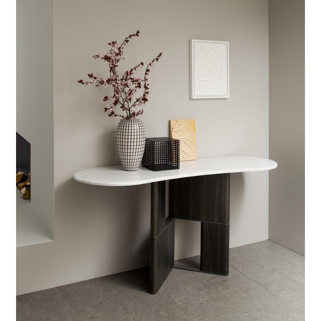 Tetris Laguna Oak and Marble Console by Morica Design For Sale - Image 4 of 6