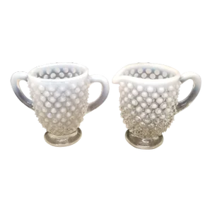 Fenton Hobnail White Opalescent Creamer and Sugar
