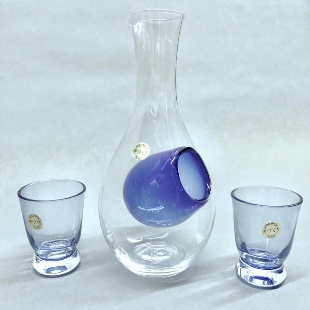 Vintage Handmade Japanese Sake Decanter and Shot Glasses Set of 3