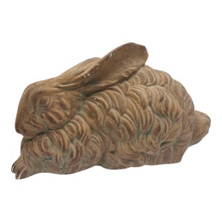 Vintage Ceramic Long-Haired Bunny Rabbit Figurine – Brown Lop Ear 15 Inch For Sale