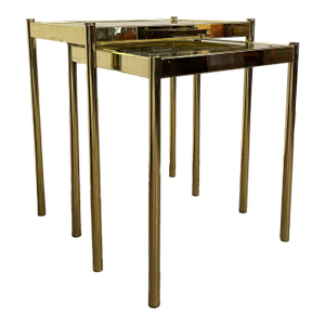 Mid Century Brass Plated and Smoked Glass Nesting Tables Belgo-Chrome Manner