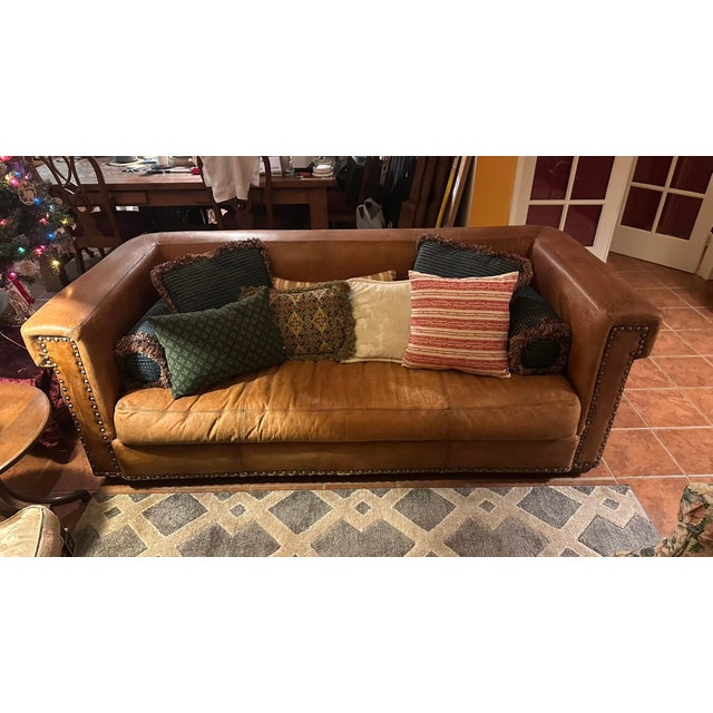 Great vintage sofa designed by Ralph Lauren for Henredon Furniture Ind., Inc. Sofa has labels on, & is made of brown...