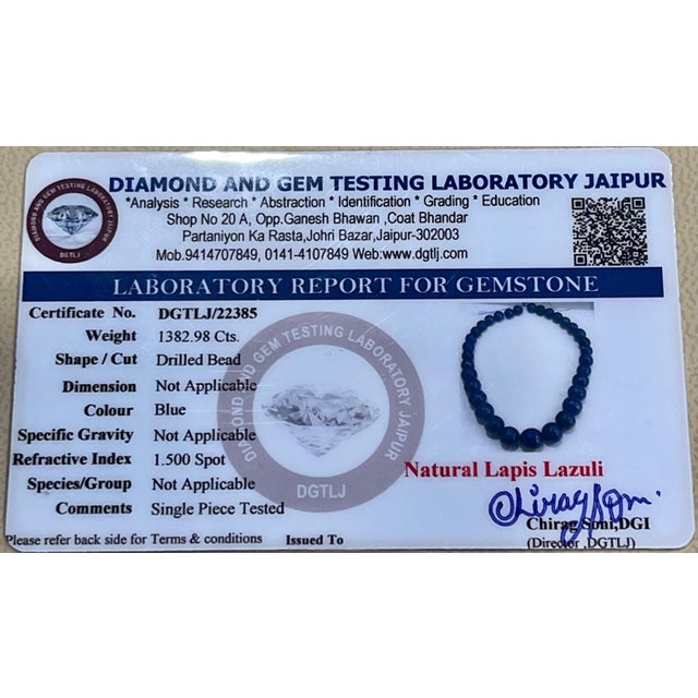 Certified Vintage Lapis Lazuli Single Strand Diamond Necklace 14 Kt White Gold For Sale - Image 4 of 18