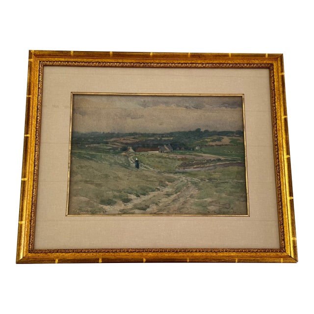 Early 20th Century French Watercolor Brittany Landscape "La Promenade Larmor 5" – Framed With Tru Vue Conservation Glass For Sale