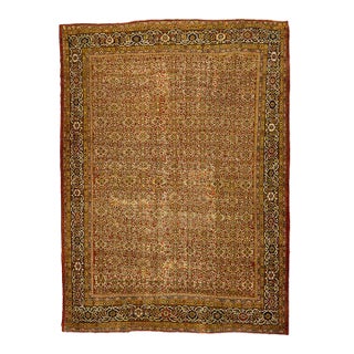 Antique Worn Out 12' X 12' Greenisg Gray Persian Mahal Rug For Sale