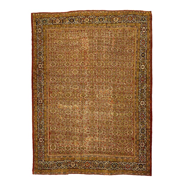 Antique Worn Out 12' X 12' Greenisg Gray Persian Mahal Rug For Sale