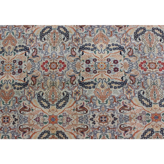 Fine Persian Kashan in Celadon Green, Light Blue Field Intricate Floral Motifs For Sale - Image 10 of 12