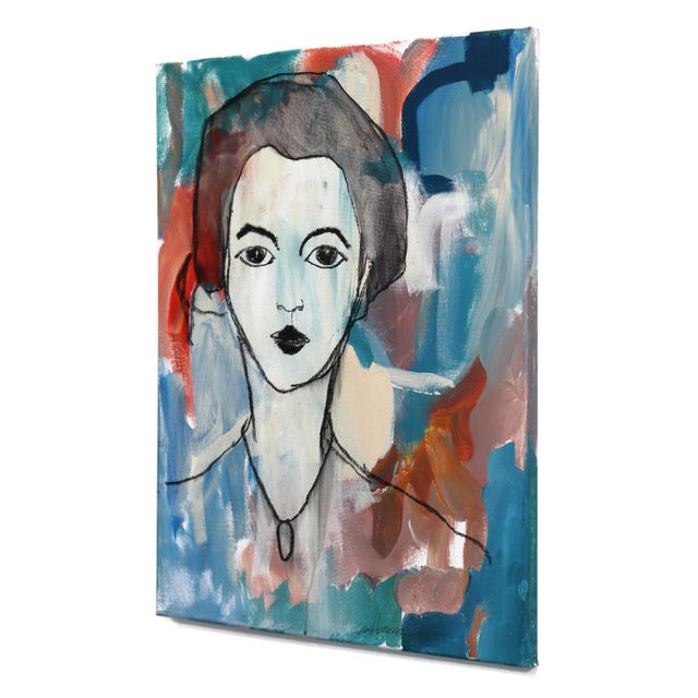 Textile River - Moody Cool Tone Figurative Abstract Feminine Portrait Painting on Canvas Original Artwork by Erin Hammond For Sale - Image 7 of 9