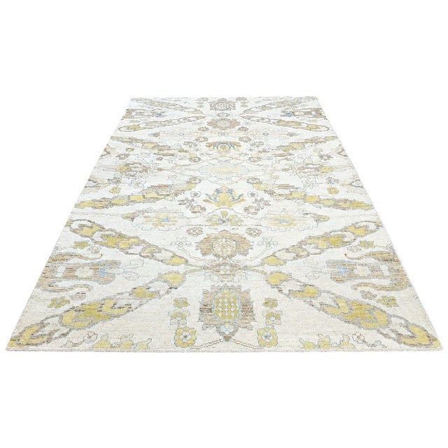 21st Century Turkish Oushak Wool 10x13 Gold, Ivory & Slate Blue Handmade Area Rug #1144129 For Sale - Image 4 of 13
