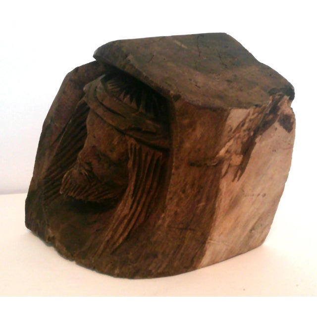 Brutalist Hand-Carved Head of Jesus Christ Tree Head Bust Artistic Brutalist For Sale - Image 3 of 11