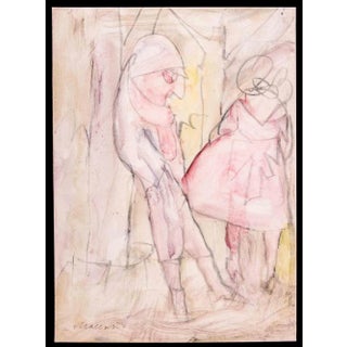 Mino Maccari, The Couple, Watercolor, 1970 For Sale