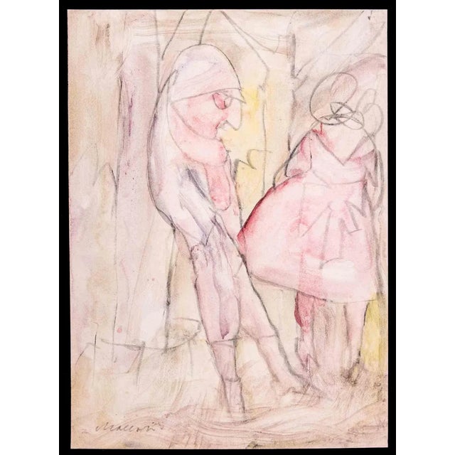 Mino Maccari, The Couple, Watercolor, 1970 For Sale