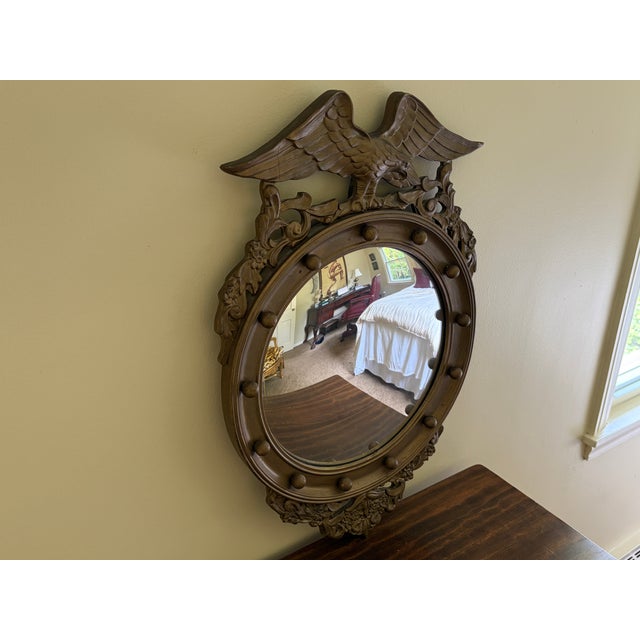 American Federal Style Giltwood Eagle Crest Convex Mirror, Mid-20th Century For Sale - Image 4 of 10