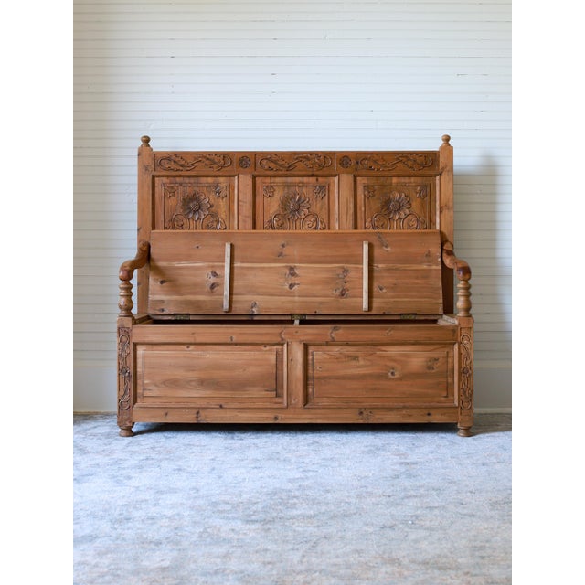 Mid 20th Century English Pine Carved Storage Bench For Sale - Image 15 of 17