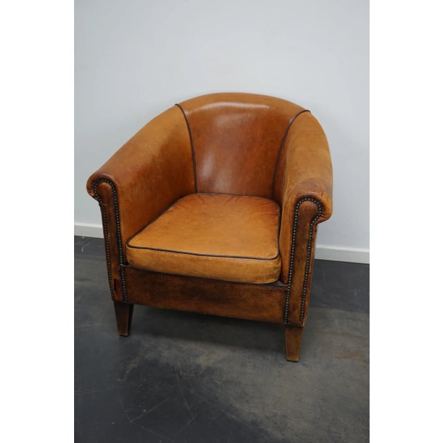Vintage Dutch Cognac Colored Leather Club Chair For Sale - Image 4 of 14