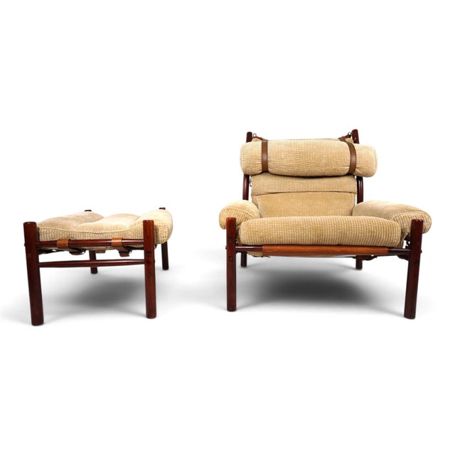 Inca Lounge Chair with Ottoman Corduroy Upholstery from Arne Norell Ab, 1970, Set of 2 For Sale - Image 6 of 18