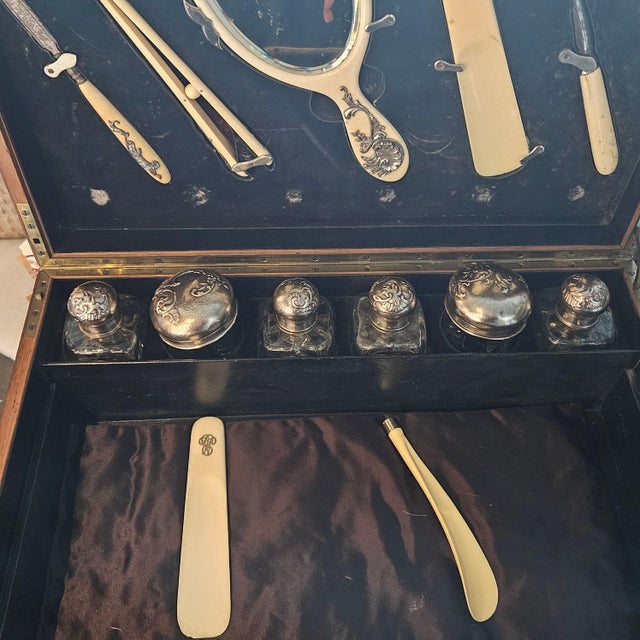 Early 20th Century Early 20th Century Edwardian Necessaire in Wood Chest For Sale - Image 5 of 9