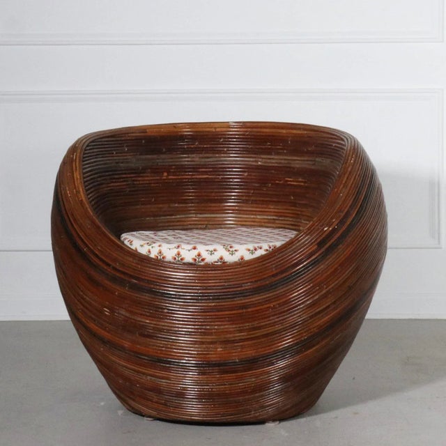 Gabriella Crespi style pencil Pod chair. Indian block print cushion. Wonderful vintage condition. 37”W x 30”D x 29”H Seat:...