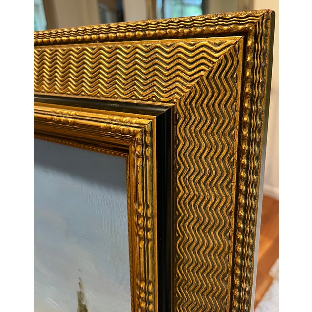 Gold XL Framed Vintage Floral Landscape Oil Painting For Sale - Image 8 of 13